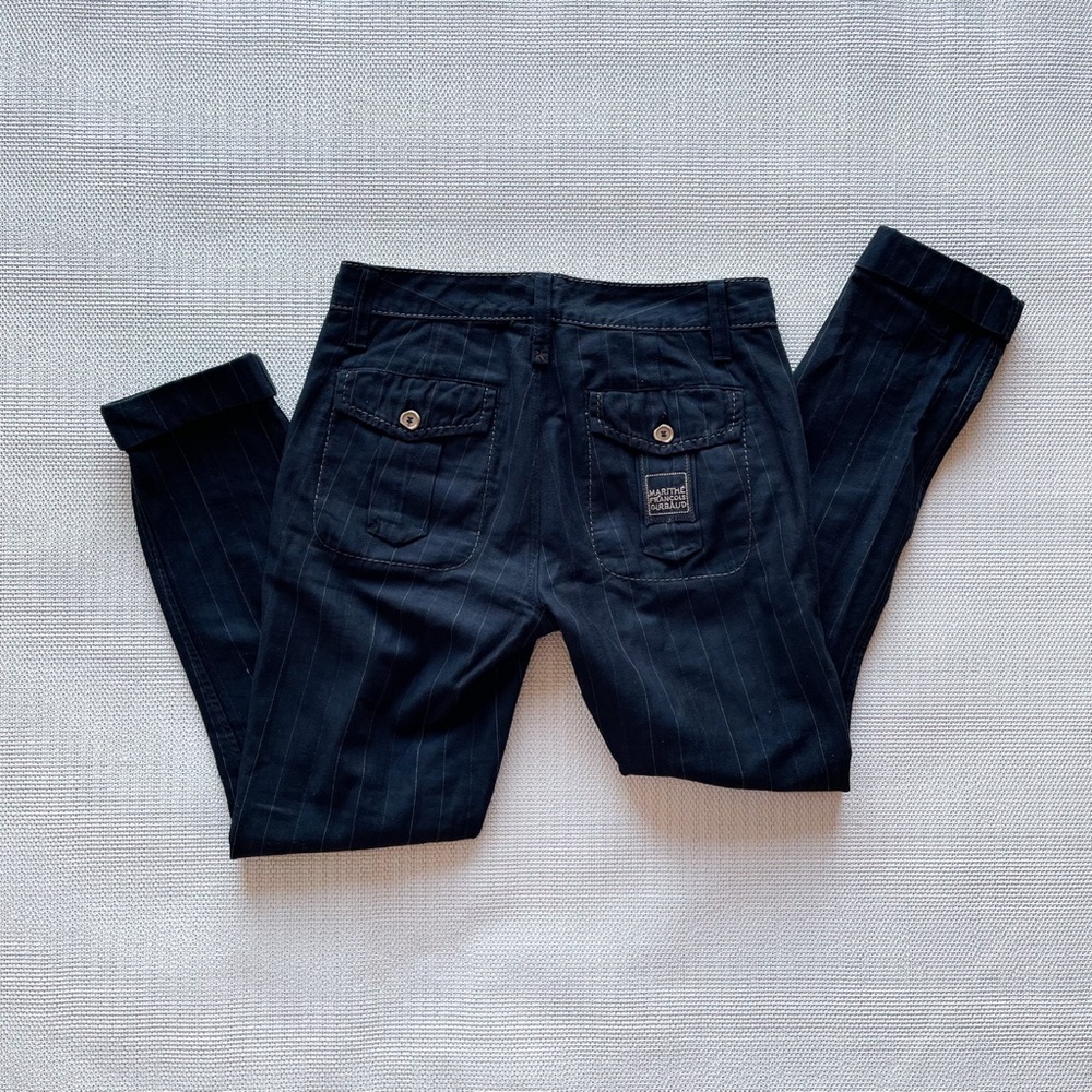 Marithe Francois Girbaud Black Straight Leg Pants Pin Striped